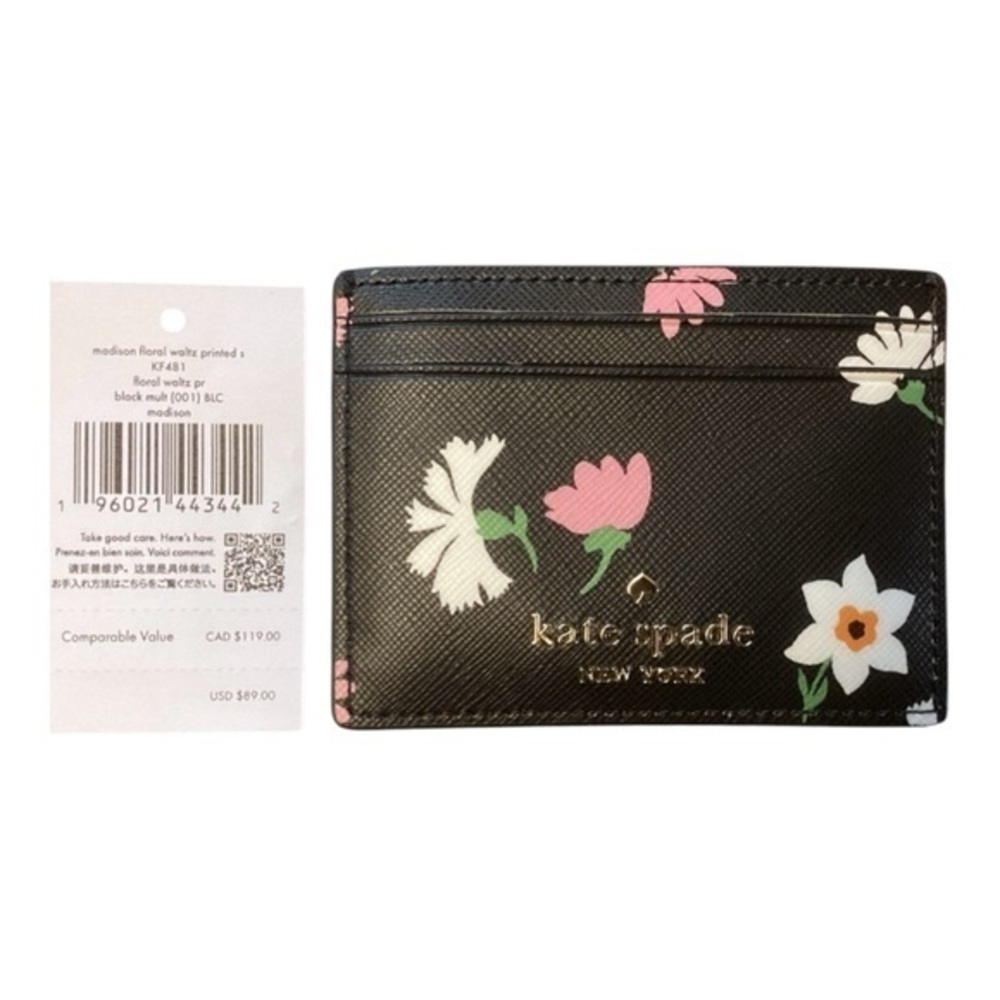 NWT Kate Spade Madison Black Floral Small Slim Card Holder